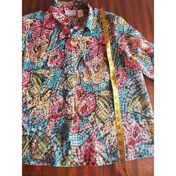 Alfred Dunner Plus Mosaic Butterfly Semi Sheer 3/4 Sleeve Button Down Top 14P - Picture 5 of 8